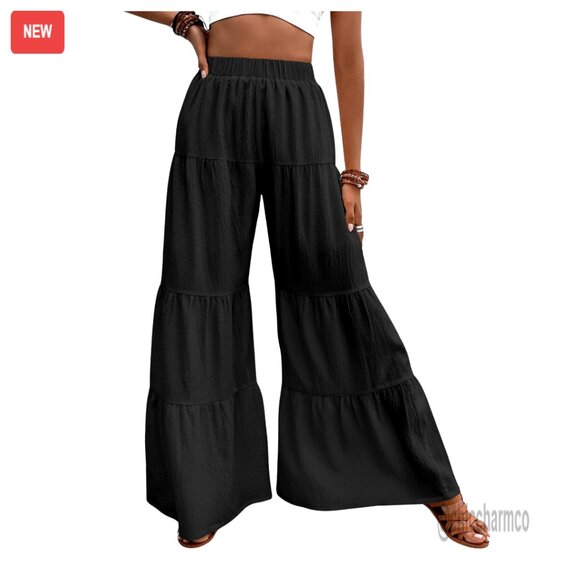 Elastic High Waist Wide Leg Palazzo Pants Loose Beach Yoga Casual